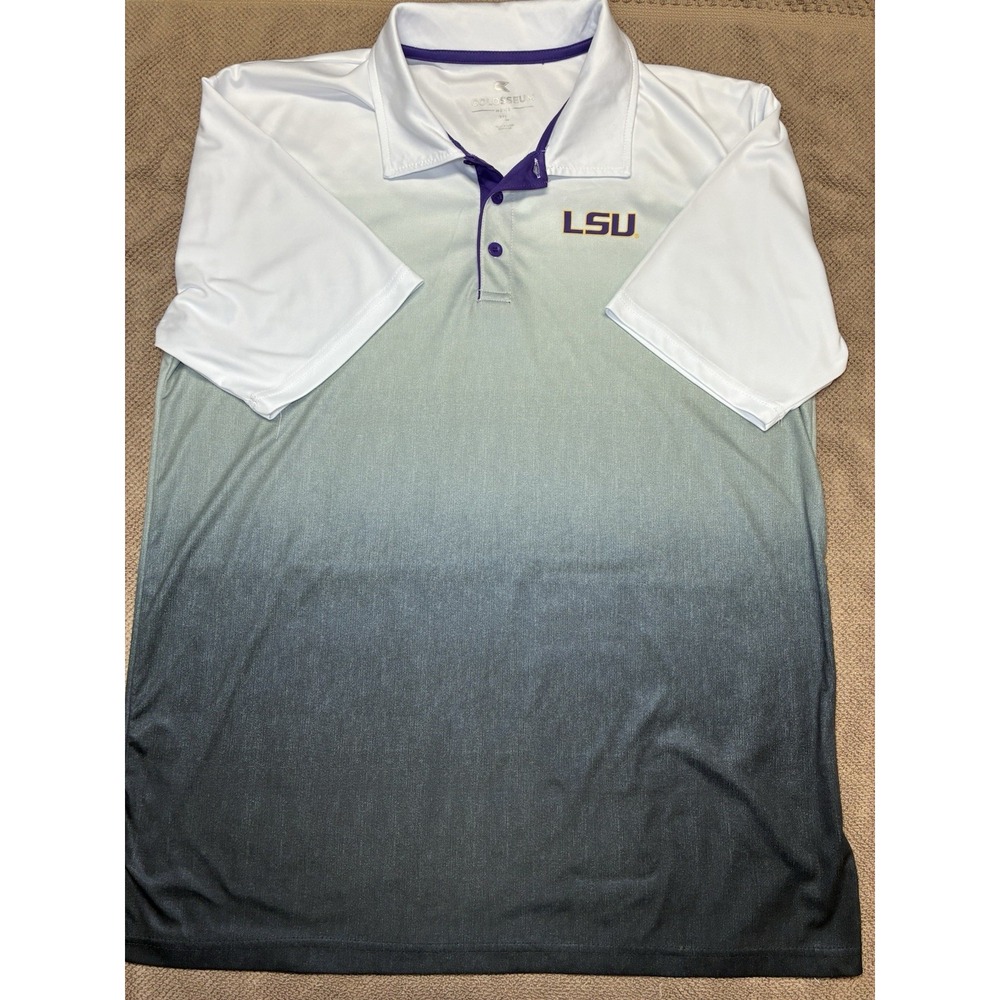 LSU Tigers Colosseum Polo Shirt, Men's XL. Hombre Color White To Gray.